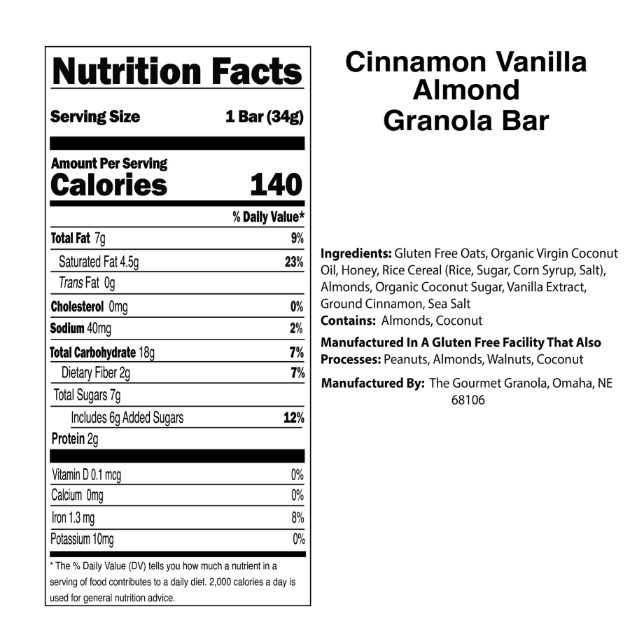 Cinnamon Vanilla Almond Granola Bars | Pack of 6 | Gluten, Dairy, & Soy Free | The Gourmet Granola - BuyNebraska.com ~ Blessings Grow Meadows