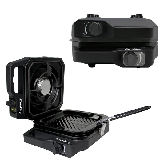 Portable Flame King Products propane campact cooker with compact design, ideal for outdoor grilling and camping.