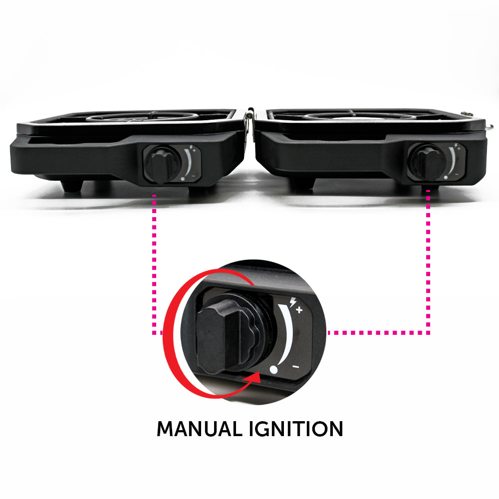 Portable Flame King Products Campact Cooker grill with propane burner and compact design, ideal for camping and outdoor cooking.