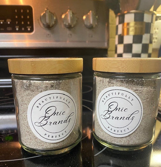 Onic Brands LLC cappuccino drink mix in a jar, creamy coffee-flavored powder with a spoon, ready to make a hot or iced cappuccino.