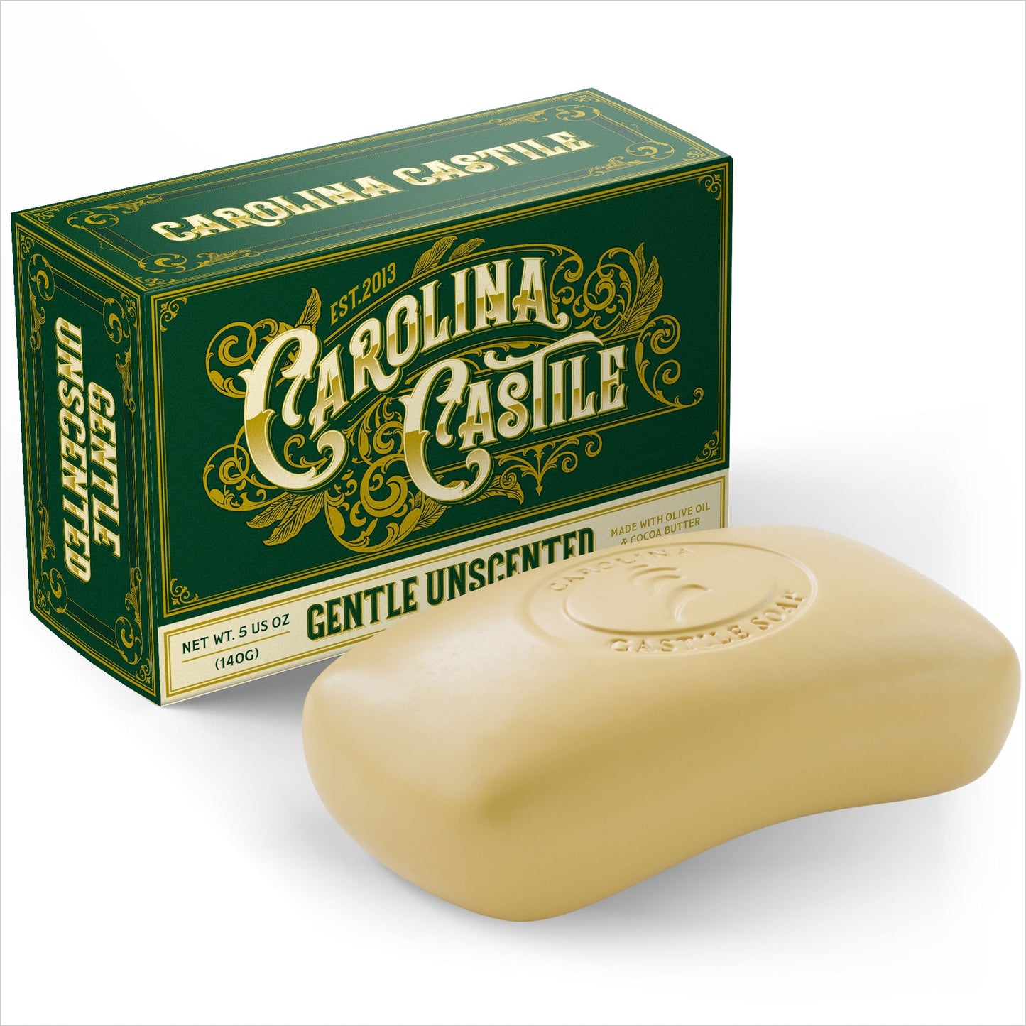 Gentle unscented Carolina Castile Soap bar with natural ingredients, perfect for sensitive skin care.