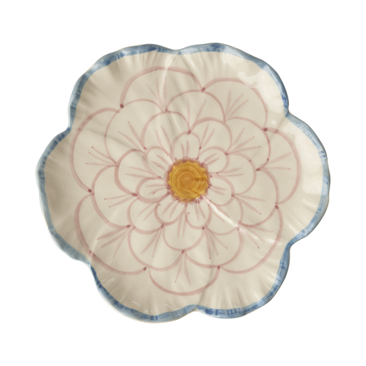 Ceramic Flower Shaped Side Plate with Blue Border - Blessings Grow Meadows -
