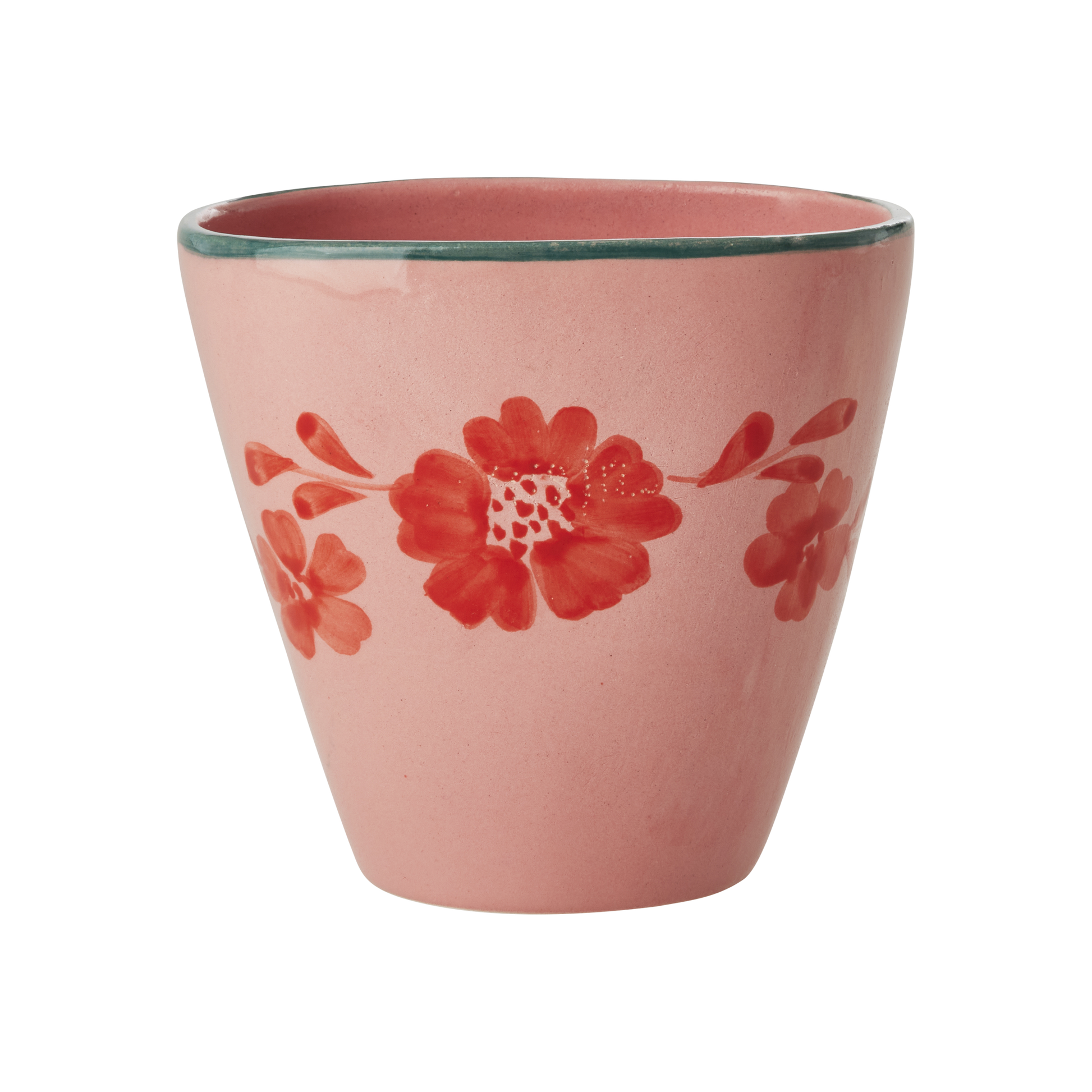 Ceramic Oval Cup with Hand Painted Orange Flower Vine - 10.1 oz - Blessings Grow Meadows -