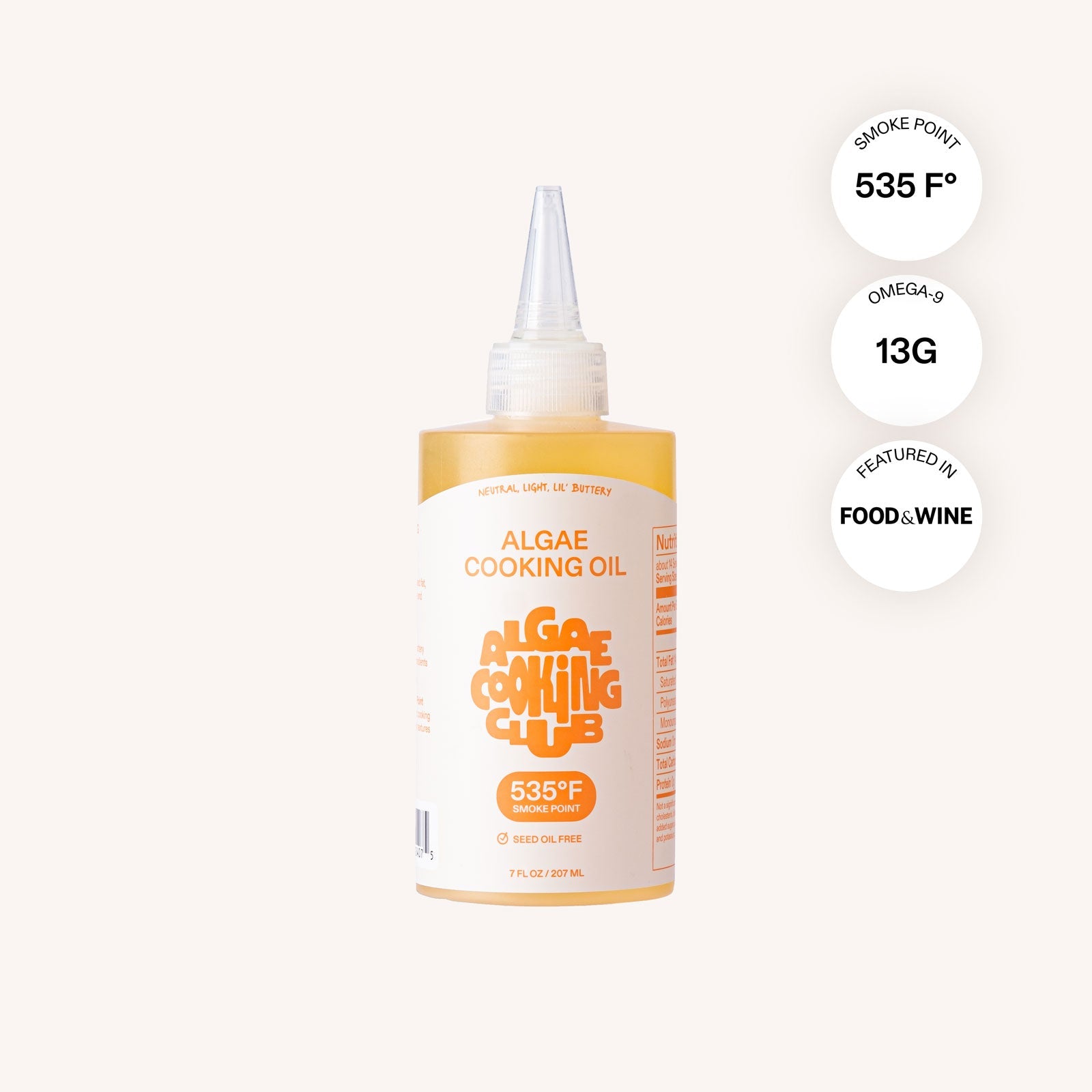 Chef-grade Algae Cooking Oil in a 7 FL OZ squeeze bottle from Algae Cooking Club, ideal for healthy cooking.