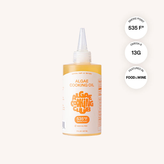 Chef-grade Algae Cooking Oil in a 7 FL OZ squeeze bottle from Algae Cooking Club, ideal for healthy cooking.
