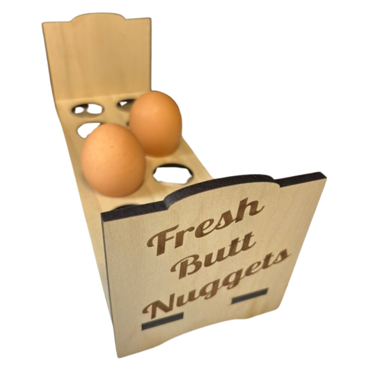Countertop chicken egg holder from Quailz.com by Undique LLC, featuring a rustic design for storing fresh eggs.