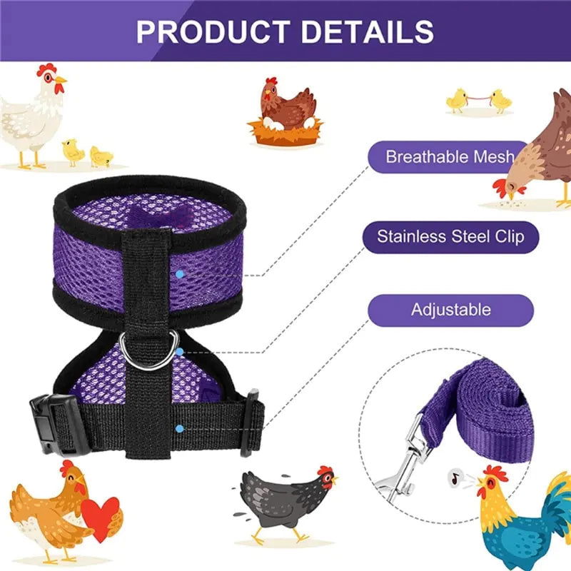 Chicken Harness with Leash Adjustable Chicken Leash for Hens Duck Puppy Breathable Comfortable Pet Harness 3 Sizes Y5GB - Blessings Grow Meadows -