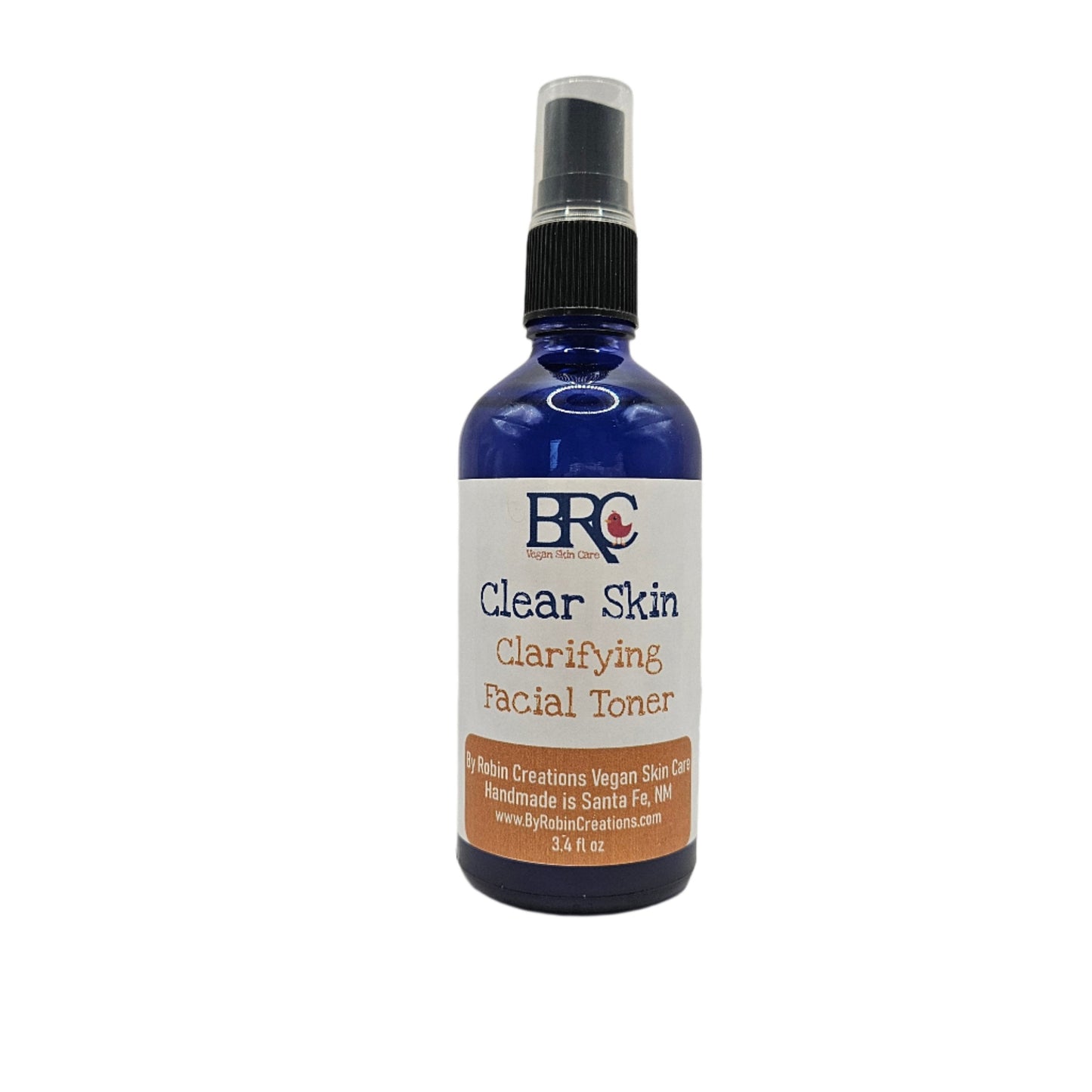 By Robin Creations Clear Skin Acne Clarifying Facial Toner Spray bottle with spray nozzle, designed to improve skin clarity.