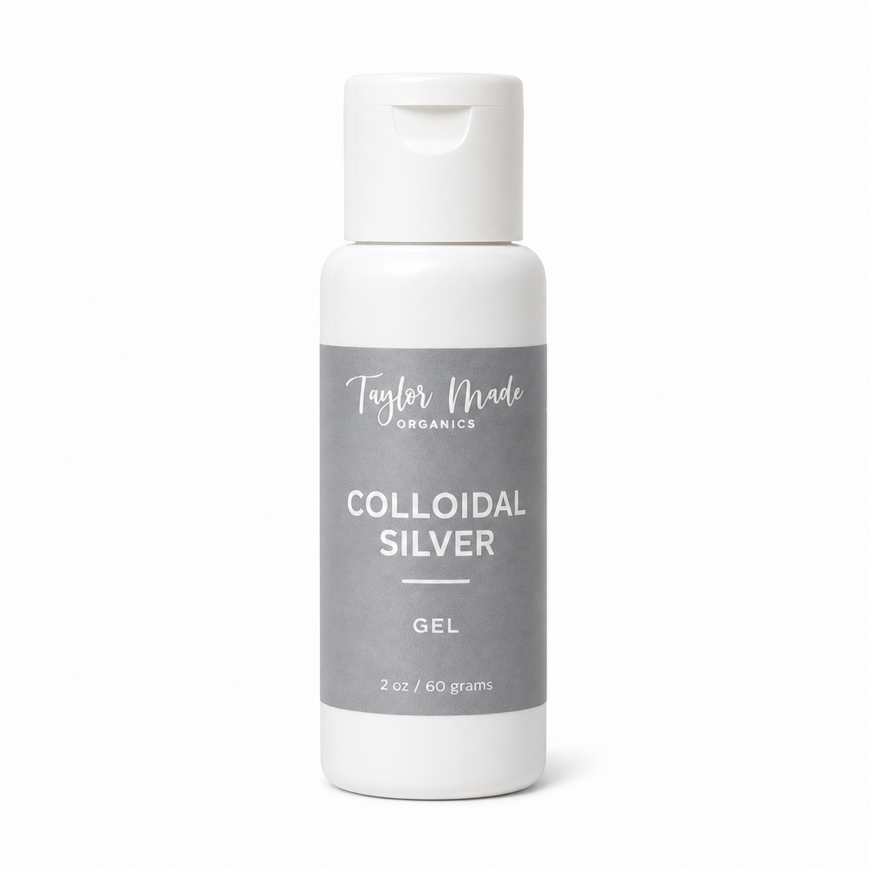 Organic colloidal silver gel in a therapeutic cream tub by Taylor Made Organics, showing the product container and label.