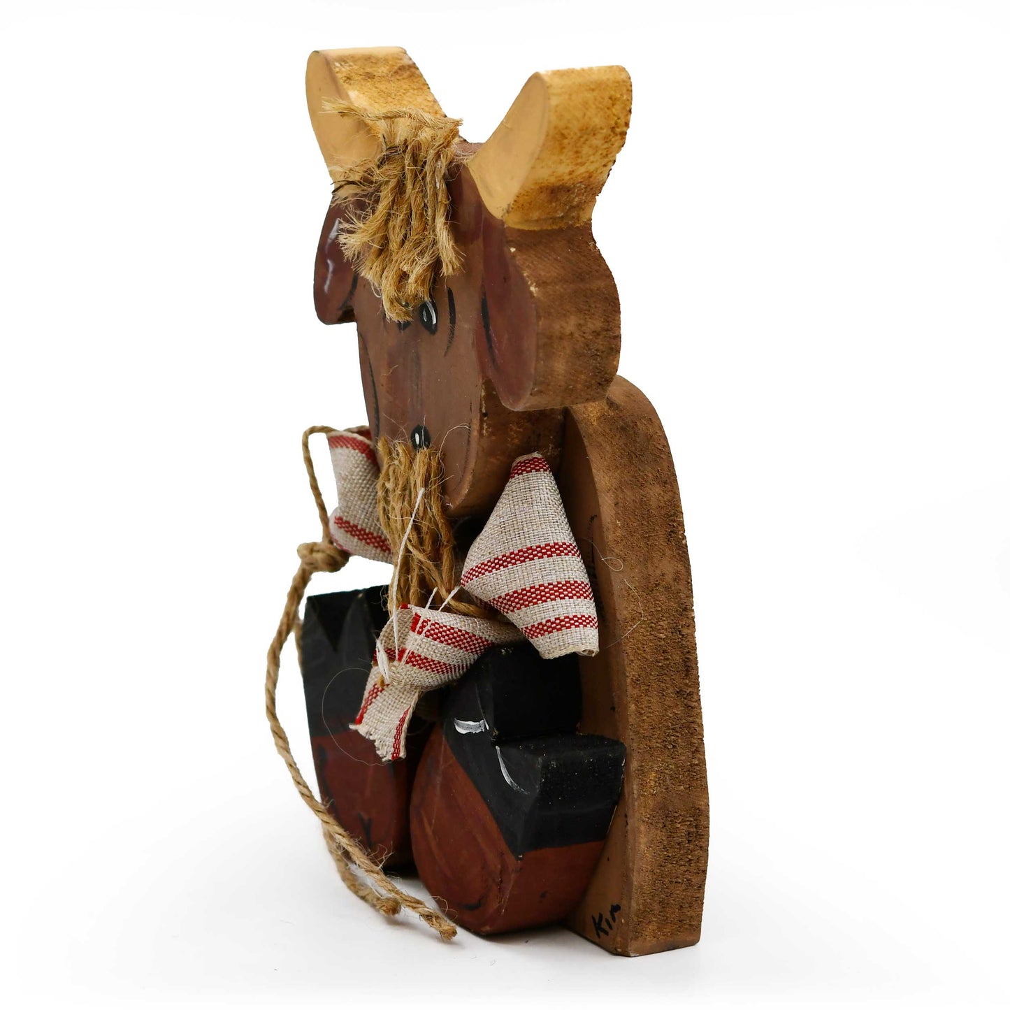 Brown cow wooden figurine from the Farm Friends Bundle, rustic animal decor collection by BuyNebraska.com for home and garden.