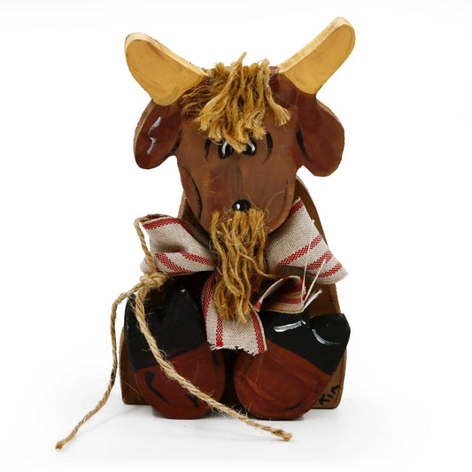 Brown wooden cow figurine from the Farm Friends Bundle, rustic animal decor by The Painted Attic for home and garden.