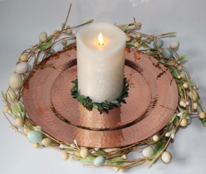 Copper Thessaly round platter by Sertodo, a stylish and rustic plate with a polished copper finish, perfect for serving.