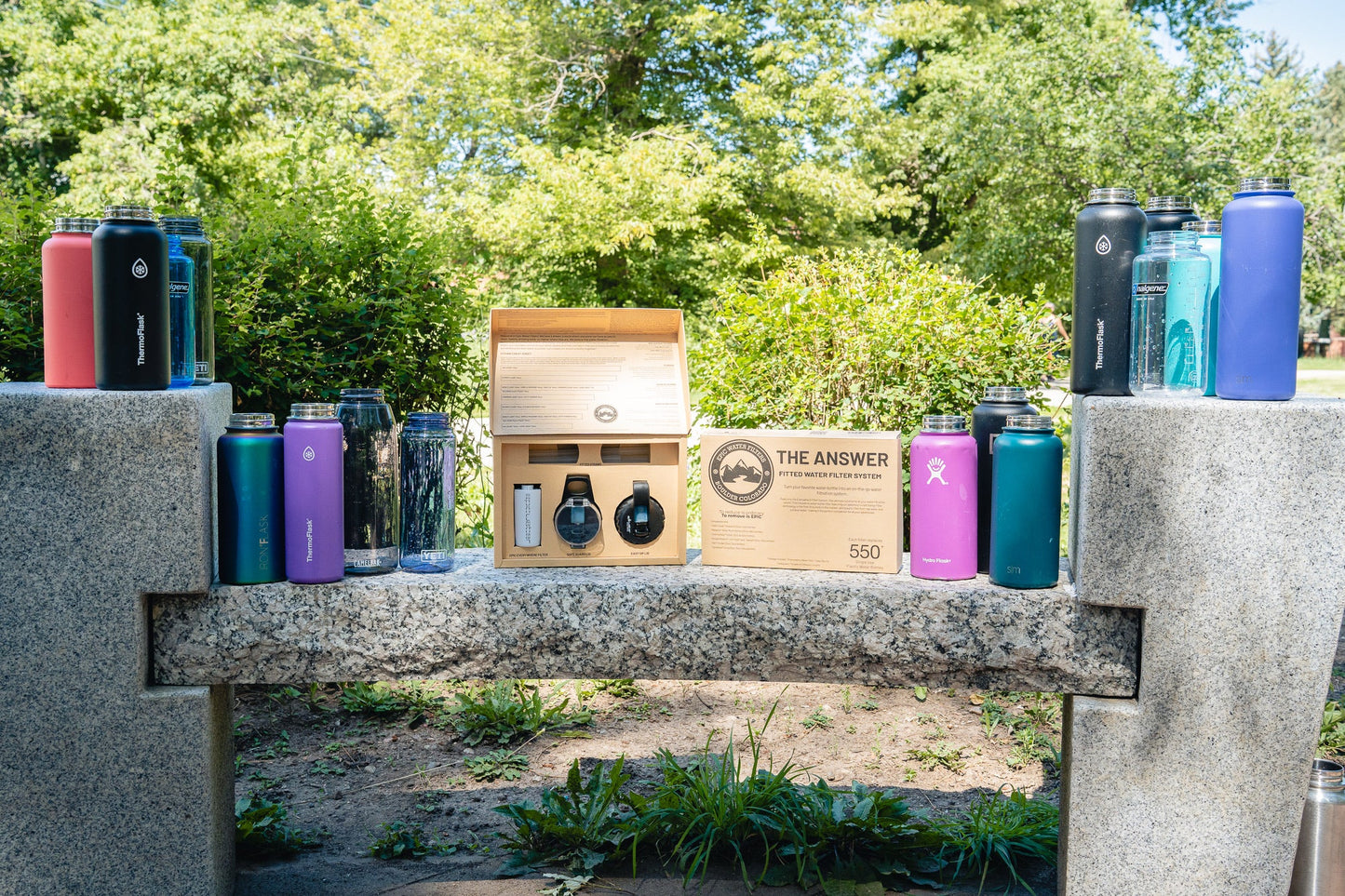 Answer 2.0 water filter attachment compatible with Hydro Flask and Nalgene bottles by Epic Water Filters USA.