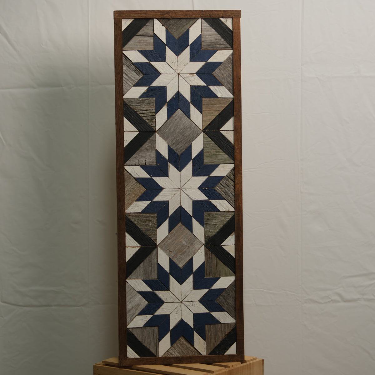 Amish Handmade Barn Quilt banner with colorful geometric pattern, measures 10.5x30 inches, crafted by Amish Country Store.