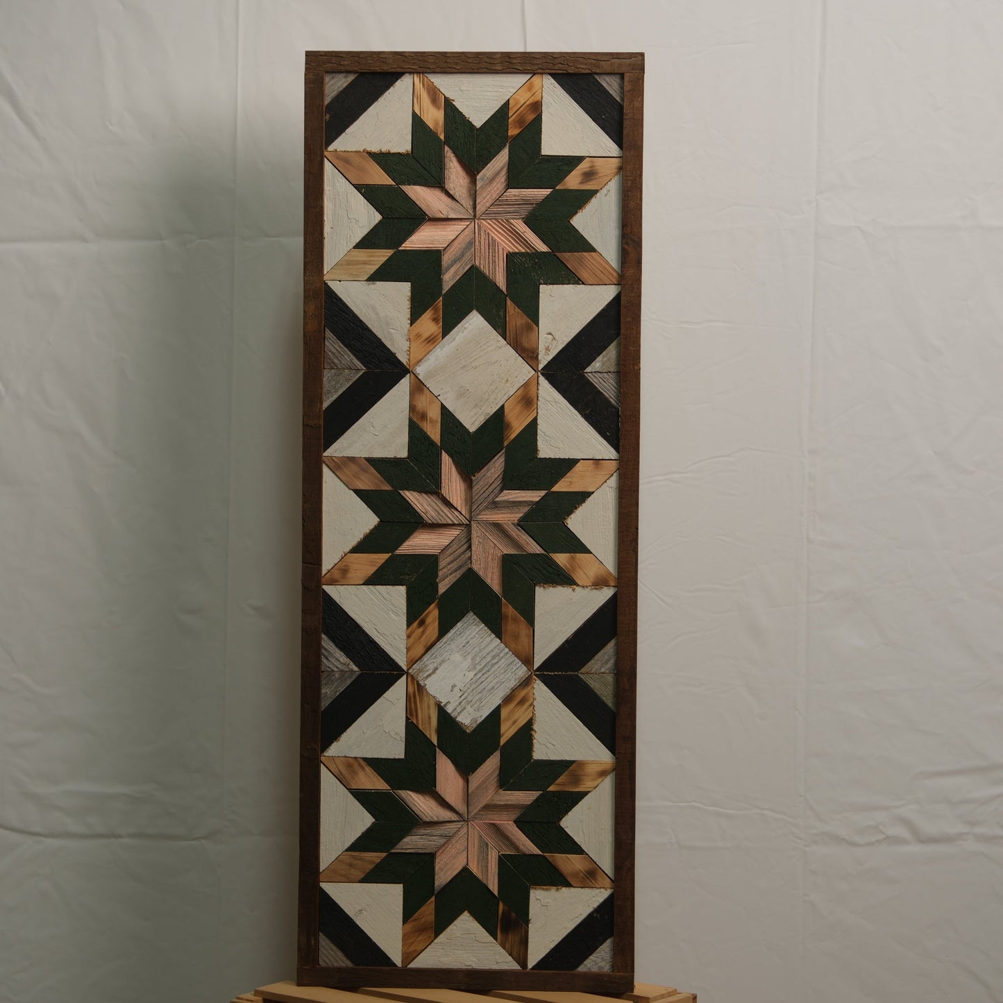 Amish Handmade Barn Quilt banner, 10.5 x 30 inches, featuring traditional Amish quilt patterns on fabric.