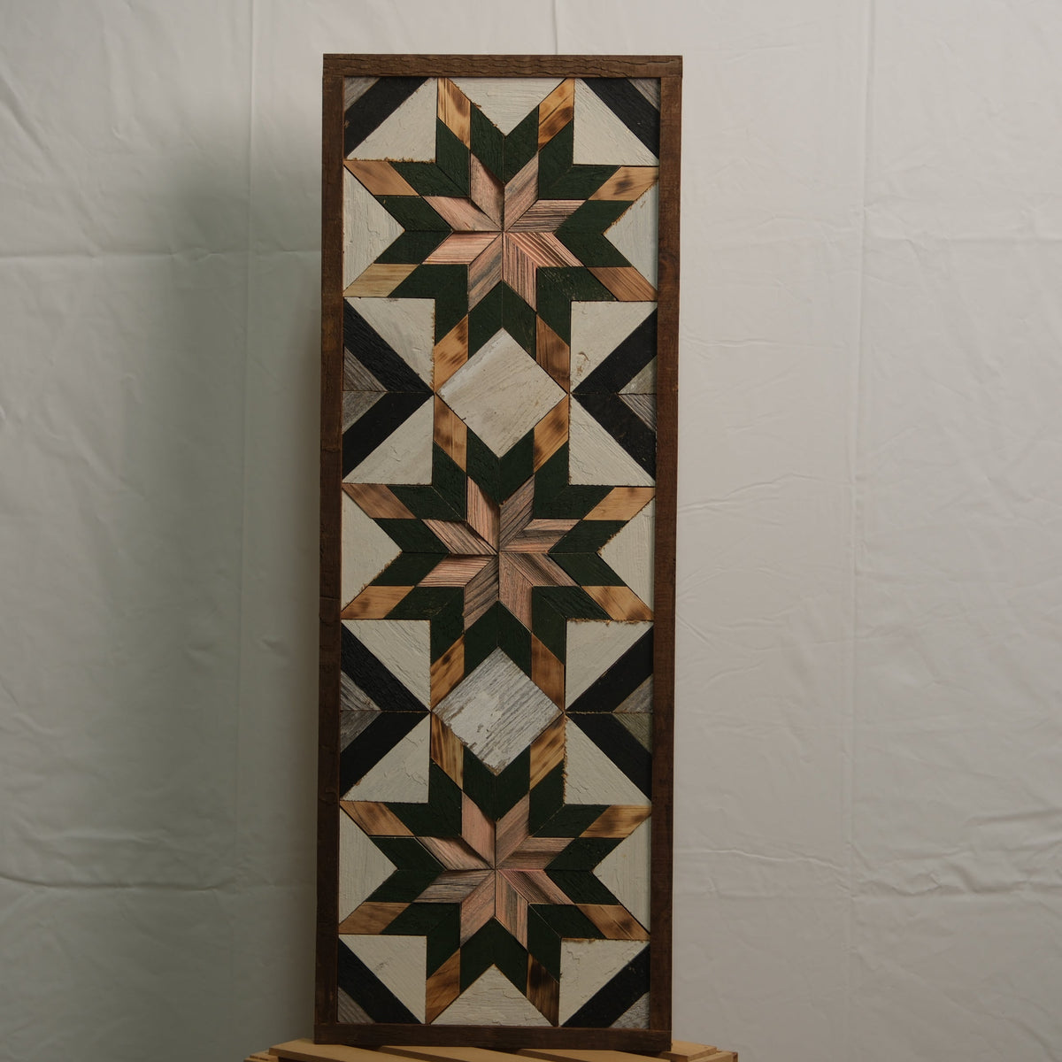 Amish Handmade Barn Quilt banner with vibrant geometric patterns, measuring 10.5 x 30 inches, from Amish Country Store.