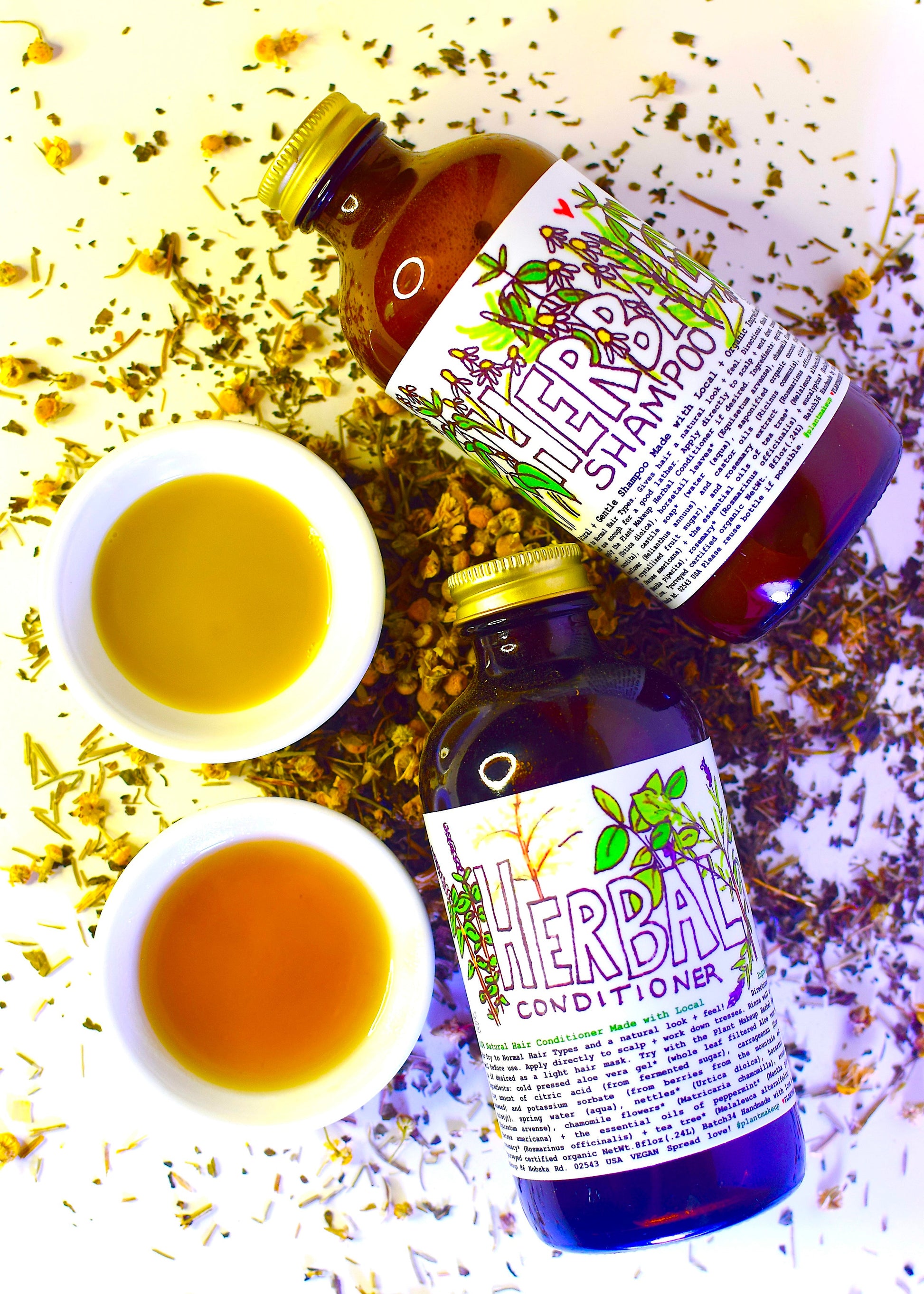 Herbal conditioner from Plant Makeup with natural plant-based ingredients, shown in a clear container with botanical elements.