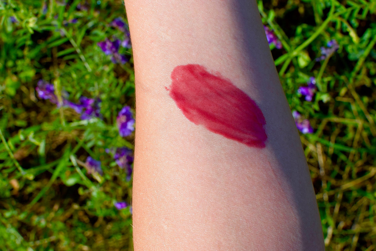 Plant Makeup Hibiscus and Beet Lip Tint tube with the product label visible on a white background.