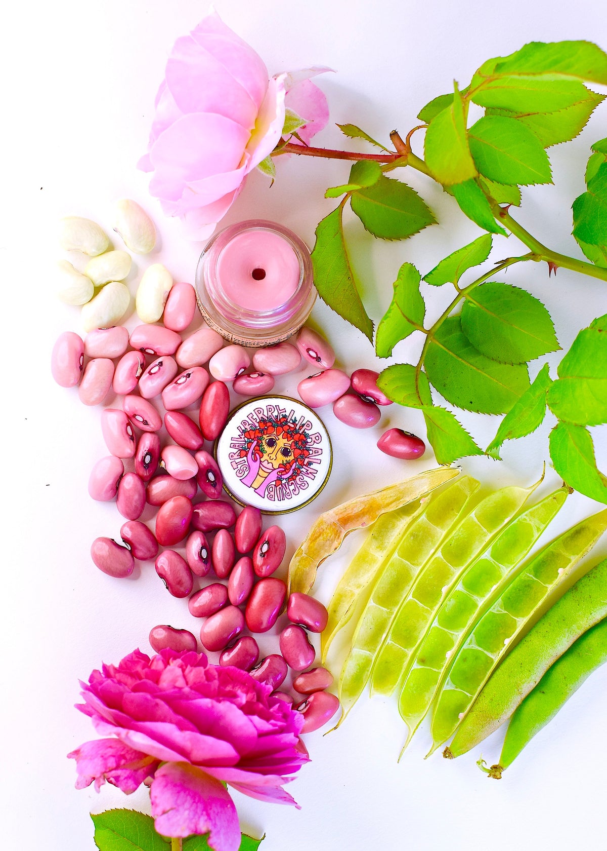 Plant Makeup Strawberry Dreamsicle lip balm scrub in a jar, showing the creamy, pink exfoliating product with fresh strawberry scent.