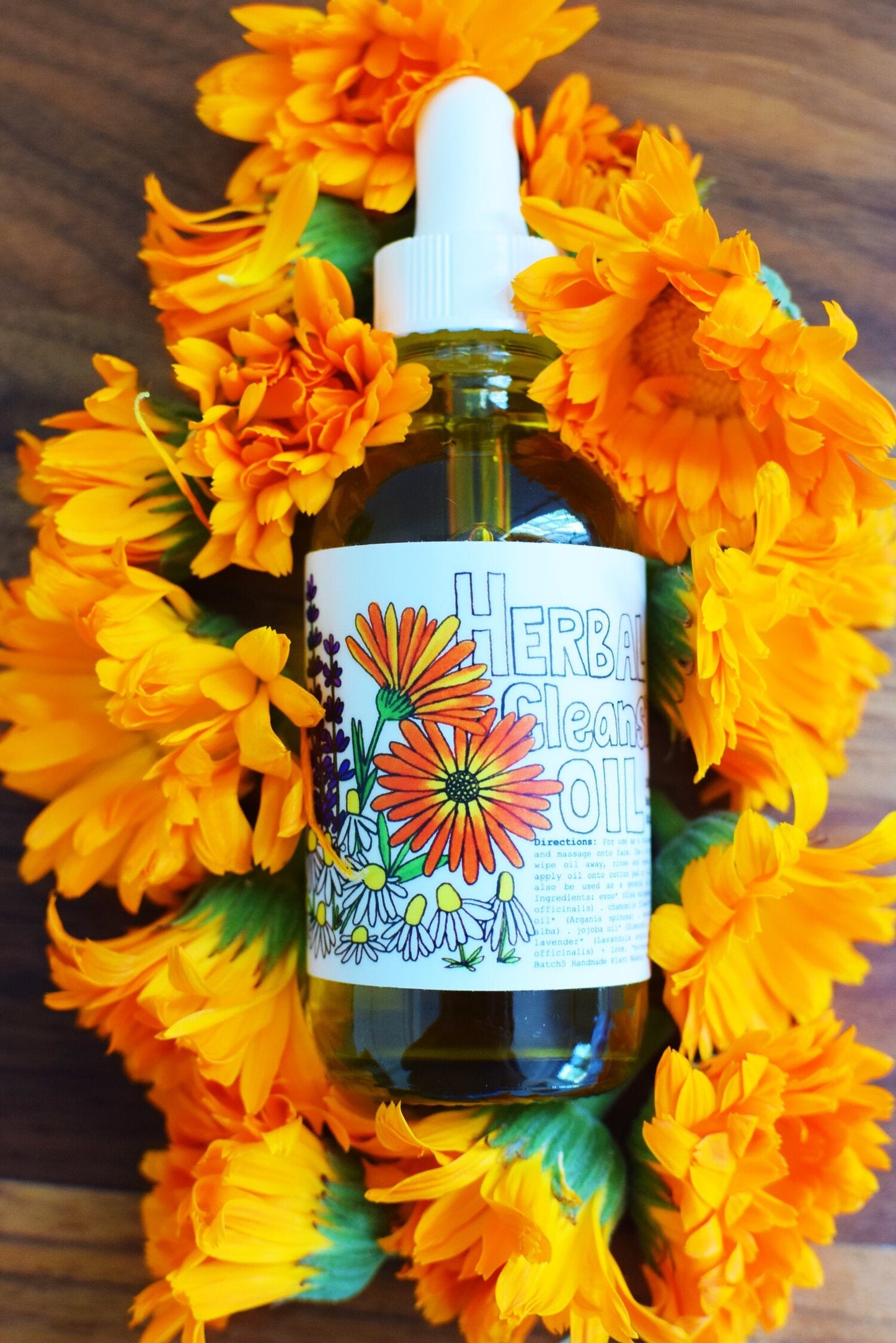 Plant Makeup herbal cleansing oil bottle, natural skincare product with herbal ingredients, close-up shot.