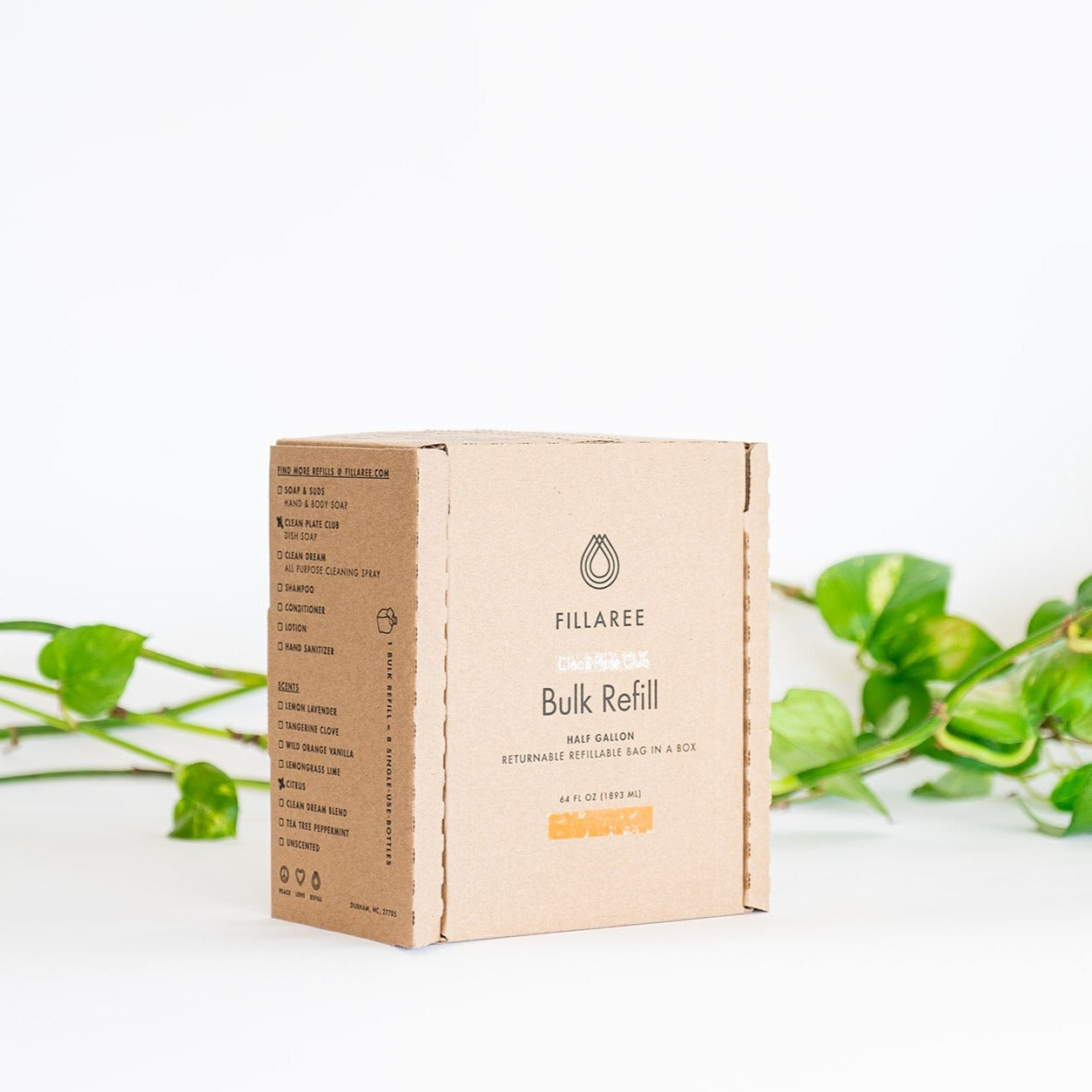 Fillaree dish soap refill bottle with biodegradable label, ideal for eco-friendly kitchen cleaning and dishwashing.