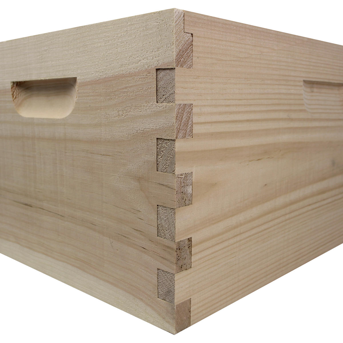 Amish-made Galena Farms 8-frame beehive starter kit with deep box and finger joint details, suitable for beekeeping beginners.