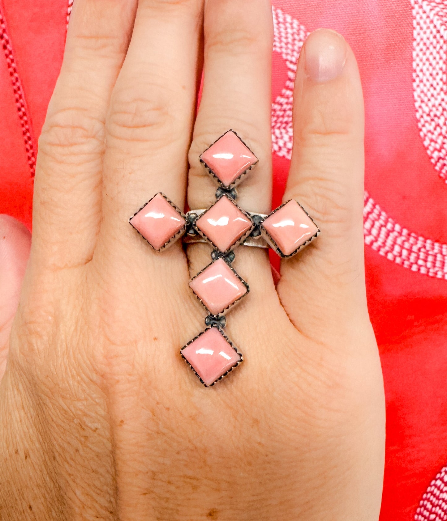 Diamond Pink Conch Cross Ring - Blessings Grow Meadows -