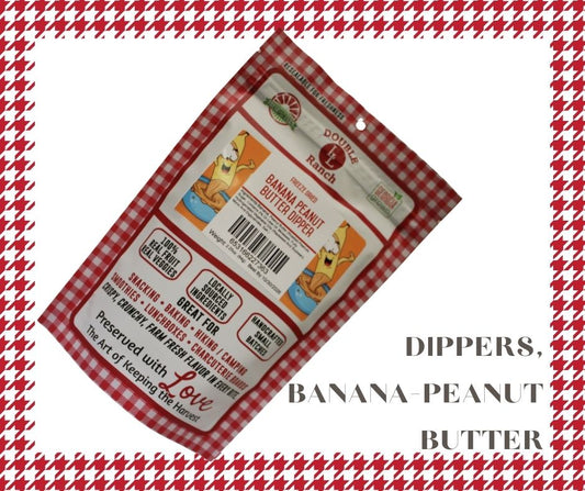 Freeze-dried banana peanut butter dippers by Double L Ranch, showing crunchy snack pieces with banana and peanut butter flavor.