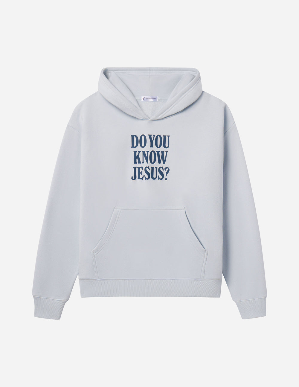 Unisex hoodie featuring "Do You Know Jesus" text in bold, black Elevated Faith logo on the front, soft fabric and comfortable fit.