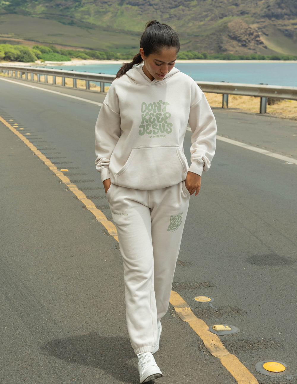 Unisex sweatpant by Elevated Faith featuring the "Don't Keep Jesus to Yourself" slogan, in soft fabric with a relaxed fit.