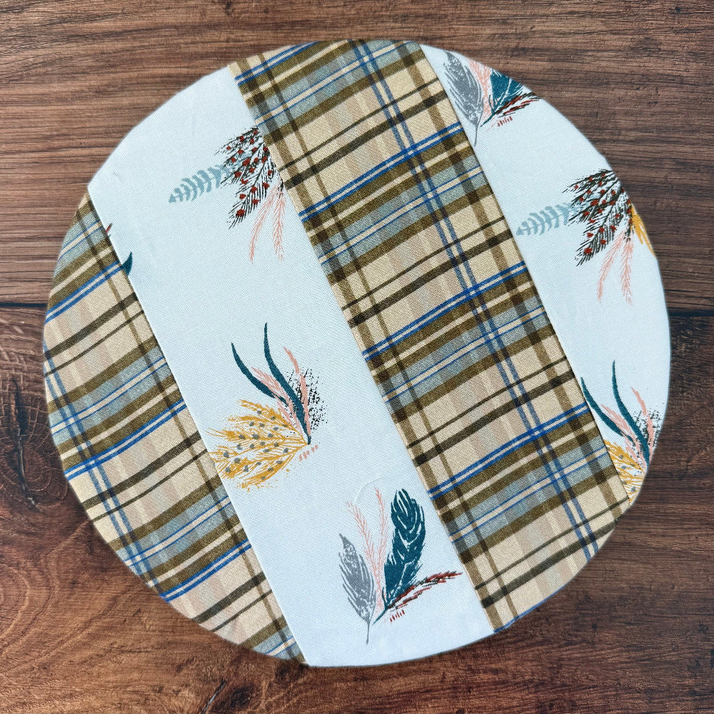Small bowl and banneton covers from Five Oaks Farm, made for bread proofing and dough rising, with rustic fabric design.