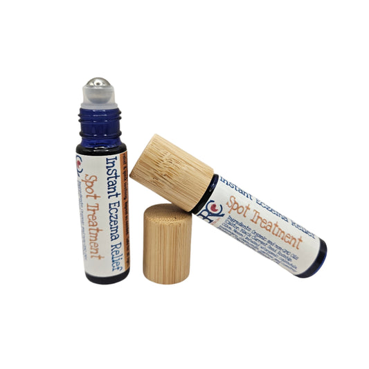 By Robin Creations eczema relief spot treatment oil bottle for targeted skin care and soothing eczema patches.