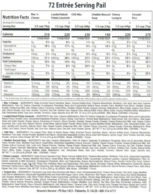 Entree Bucket  - 12 Pack - Emergency Survival Food Kit