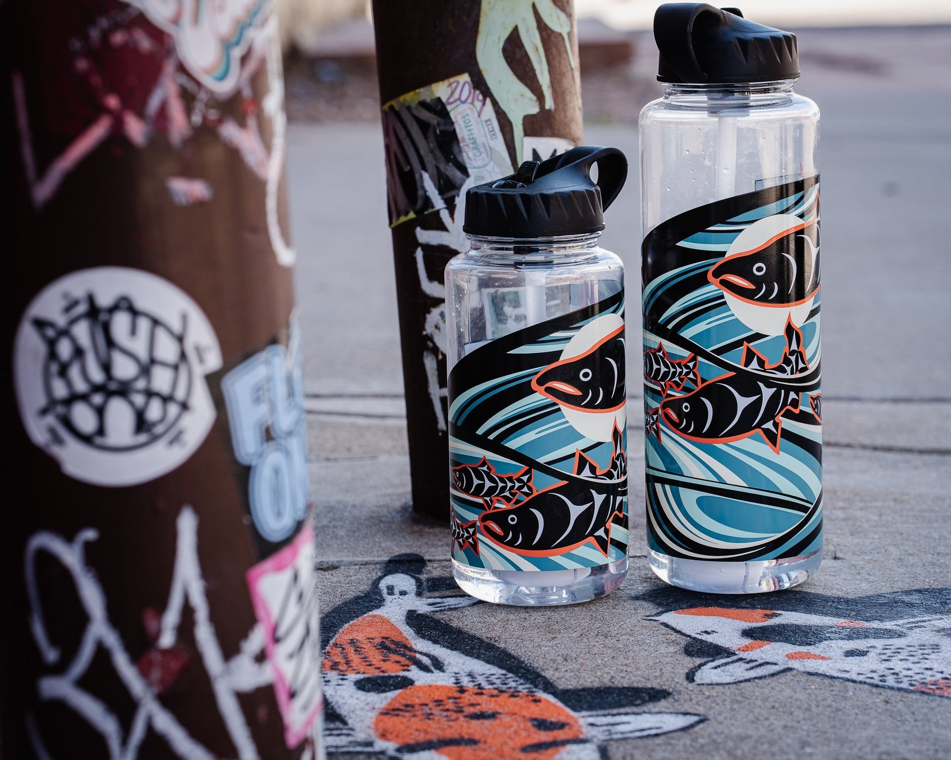 Nalgene OG Leggitt & LaClair art water bottle by Epic Water Filters USA, 32oz and 48oz sizes, featuring colorful artistic designs.