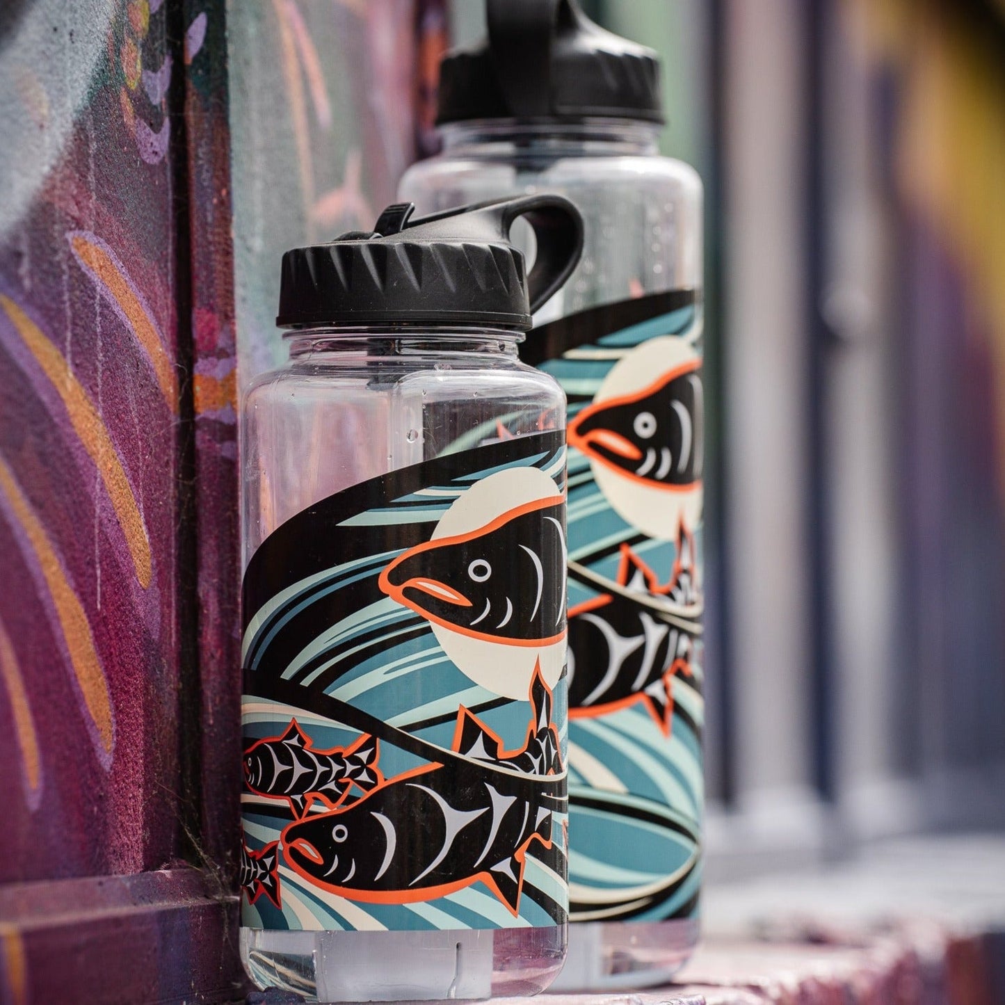 Nalgene OG Leggitt & LaClair art water bottle by Epic Water Filters USA, 32oz and 48oz sizes, with colorful artist-designed pattern.