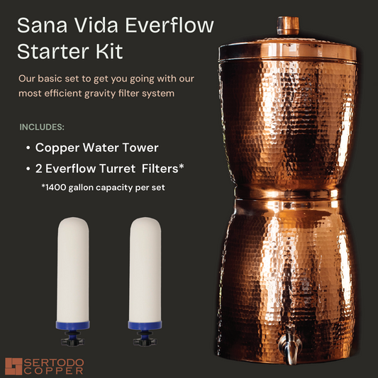 Sertodo Sana Vida copper water dispenser from Everflow Starter series, featuring a sleek copper body for filtered water.