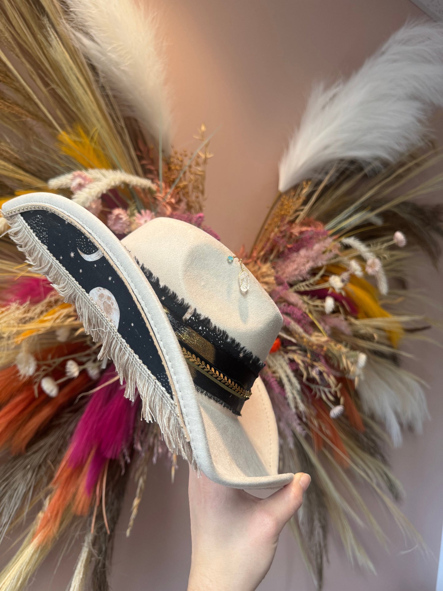 Celestial Fringe Wide Brim Suede Cowgirl Hat - Blessings Grow Meadows