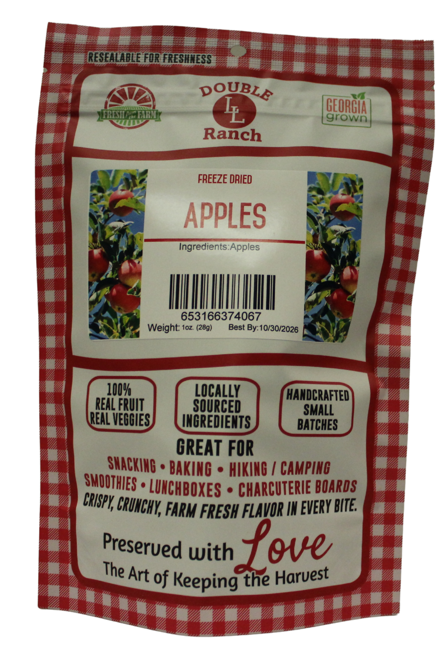 Freeze dried apples from Double L Ranch, showing crisp, golden apple slices in a natural, appealing presentation.
