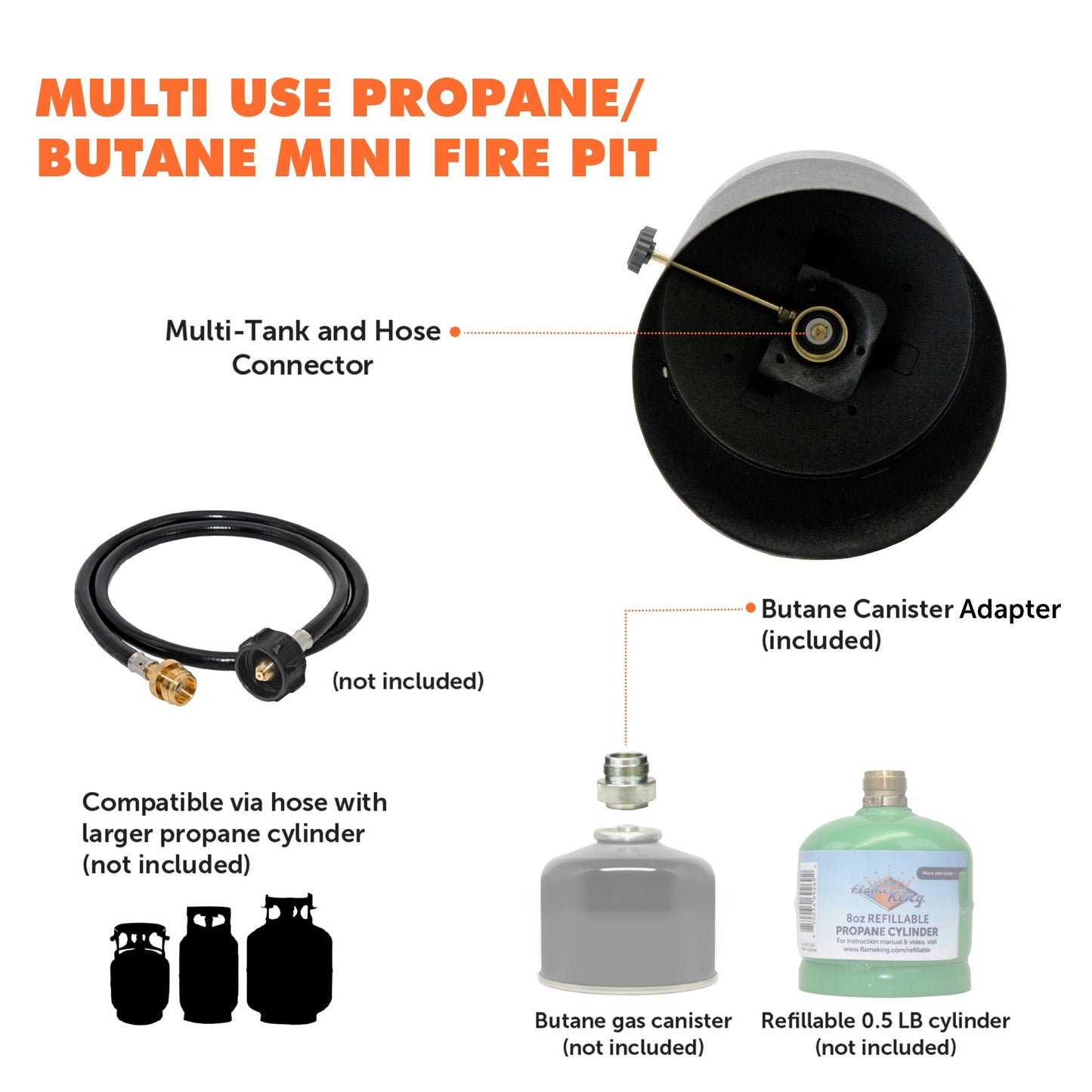 Flame King smokeless portable mini tabletop fire pit for camping, dual fuel propane and butane, compact and easy to use.
