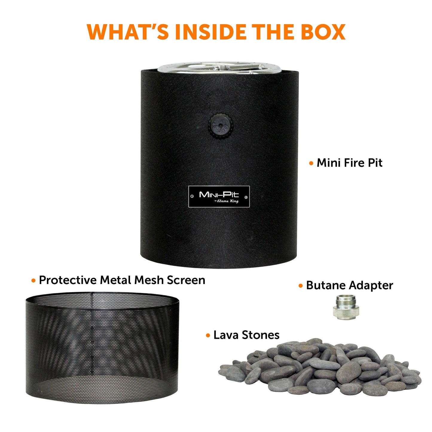 Portable Flame King smokeless tabletop fire pit for camping, dual fuel propane and butane, compact and easy to use.