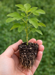 Fignomenal dwarf fig plant by The Farm On Central, showing lush green foliage and healthy fig tree plug in a pot.