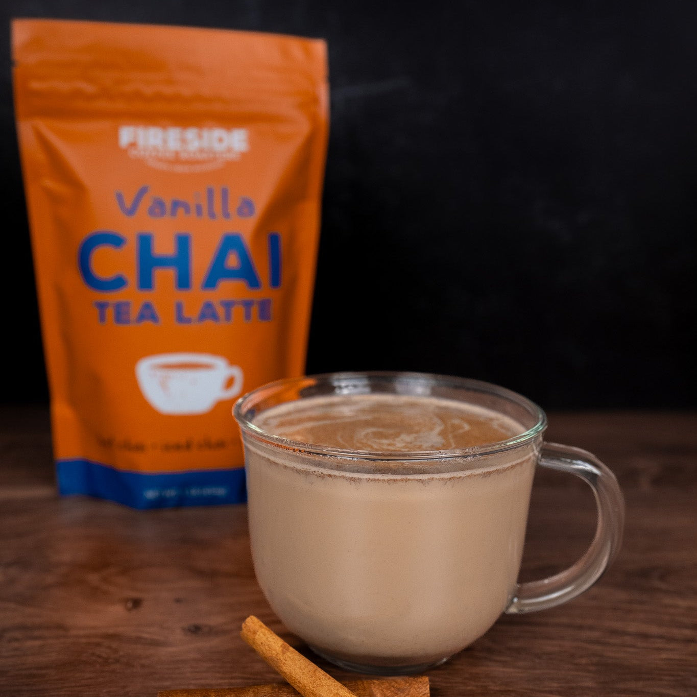 Fireside Coffee Co. vanilla chai tea bags with fragrant spices and vanilla flavor in a box, ready for brewing.