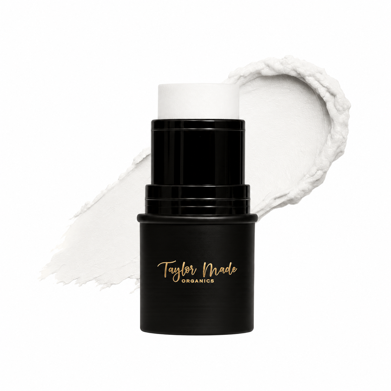 Taylor Made Organics cream highlighter stick in frosted pearls, showcasing a luminous, pearlescent makeup product.