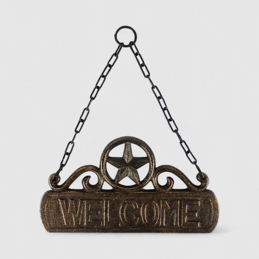 Welcoming Cast Iron Plaque with Chain - Rustic Welcome Sign