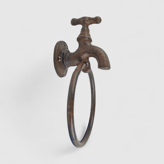 Quirky Cast Iron Faucet Towel Holder - Industrial Farmhouse Bath Accent