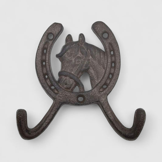 Cast Iron Horseshoe Wall Hook - Rustic Horse Head Coat Key Hanger for Home Decor - Iron & Blossom ~ Blessings Grow Meadows