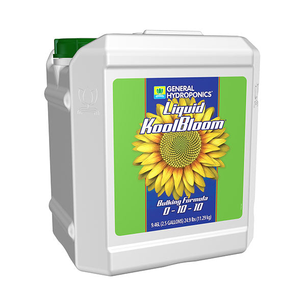 General Hydroponics KoolBloom Liquid Fertilizer 2.5-gallon bottle, a bulking formula for plant nutrient enhancement.