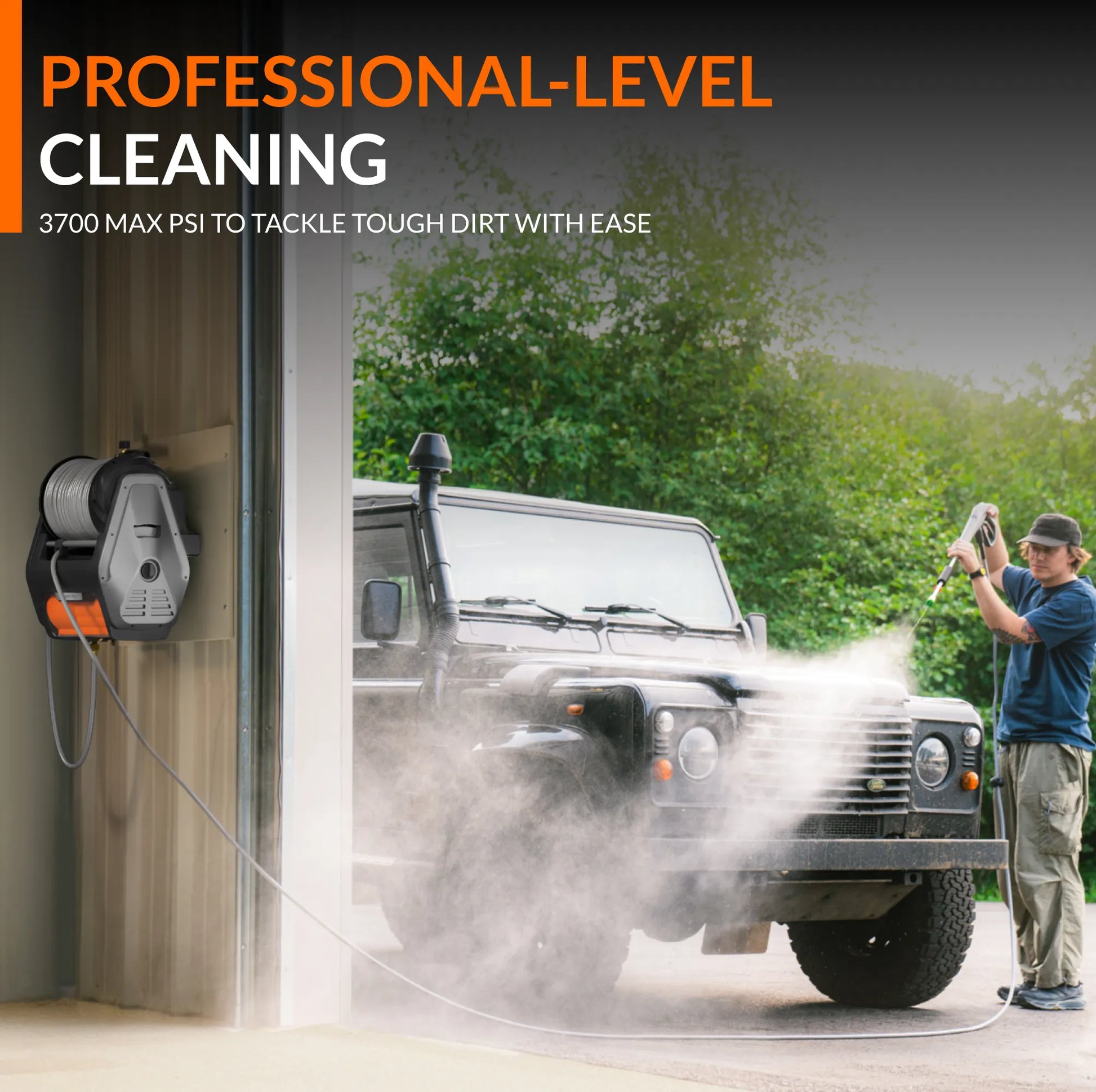 Giraffe Tools US Grandfalls Retractable Pressure Washer Pro for professional-level cleaning with retractable hose and durable build