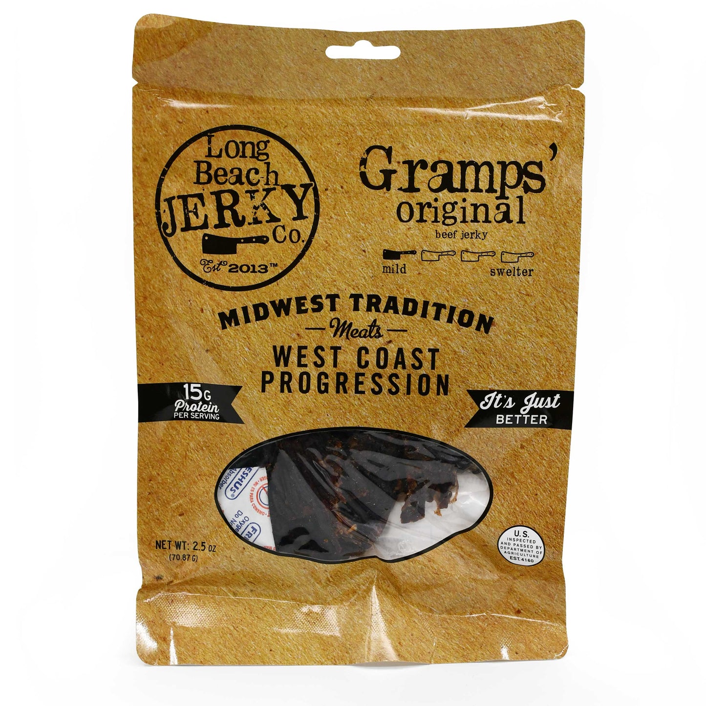 Gramps Original Flavor Beef Jerky in 2.5 oz package, showcasing savory, thin-cut beef jerky from BuyNebraska.com