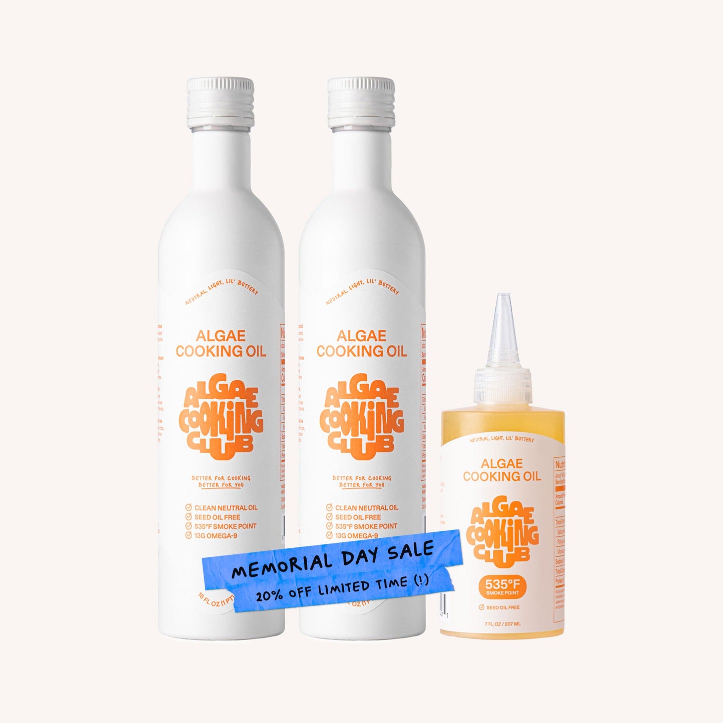 Algae Cooking Club algae cooking oil in a squeeze bottle, fresh and clear, suitable for healthy cooking and food preparation.